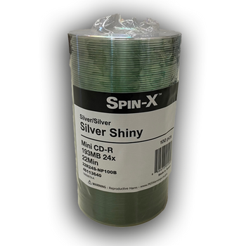Spin-X Mini CD-R Round 24x 193MB/22Min Sliver Shiny with Clear Hub - 46113640 / 22R24S-NP100B