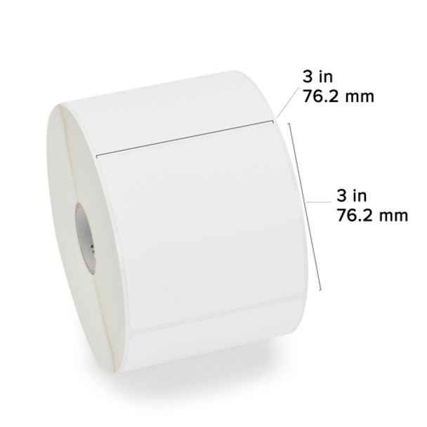 Zebra - 3 x 3 in Direct Thermal Paper labels, Z-Perform 2000D Permanent Adhesive Shipping labels, Zebra Desktop Printer Compatible, 1 in Core - 6 roll case with Dimensions