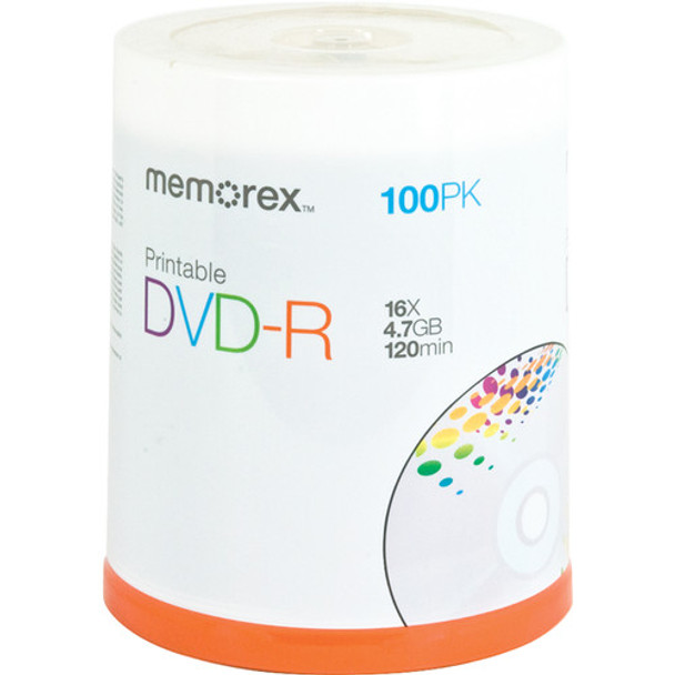 Memorex 4.7GB DVD-R 16x Inkjet Printable Discs (100 Disc Spindle)