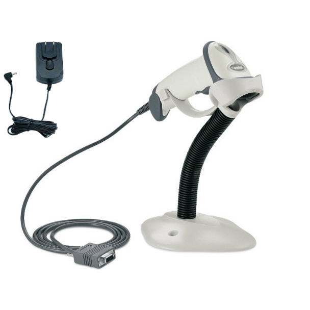 Zebra LS2208-1AZR0100DR Barcode Scanner White with Stand and Serial Cable and Power Supply