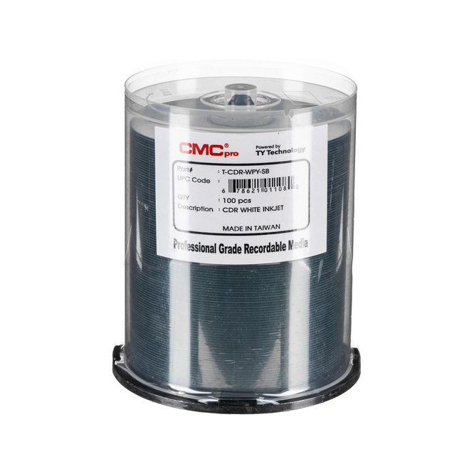 CMC Pro CD-R White Inkjet Printable Disc T-CDR-WPY-SB - 100 Disc Spindle
