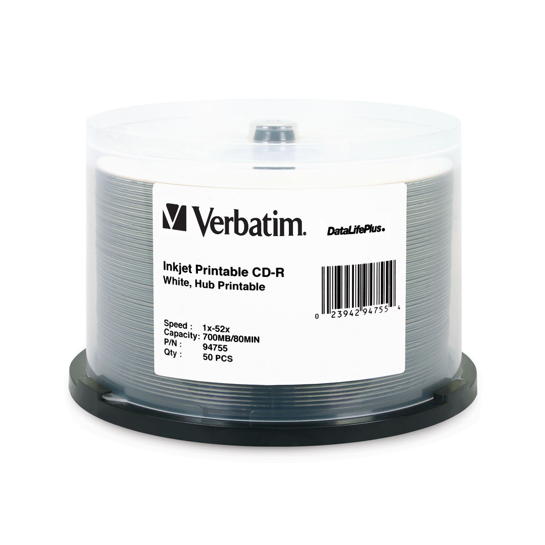 Verbatim 94755 DataLife Plus CD-R White Inkjet Hub Printable Disc