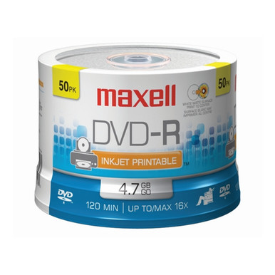 Maxell DVD-R White Inkjet Hub Printable -50 Disc Spindle | TapeandMedia.com
