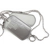 Custom embossed text military dog tags with free ball chain necklace. The avaialable 5 lines of custom text are as follows: US Armed Forces, Air Force, Army, Marines, Navy.