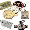 Custom metal jewelry tags.