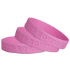 Pink debossed silicone wristbands.