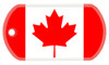 Canadian flag color printed on a standard sized dog tag utilizing a CMYK color printing machine. Each tag comes with a dog tag chain that is manufactured by our parent company, Ball Chain Mfg Co., Inc.