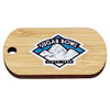 Custom bamboo dog tag in horizontal orientation with Sugar Bowl logo on the front.