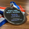 Shiny Nickel Plated Express Medal with with raised 3D UV color printing with a red, white & blue ribbon