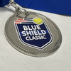 Shiny Nickel Plated 2-1/2" Express Medal with with raised 3D UV color printing with a blue ribbon