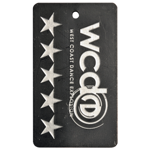 West cost dance silicone dog tag debossed with white color fill.