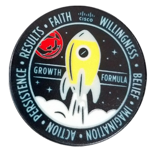 Custom full bleed poker chip with rocket design color printed on the chip.