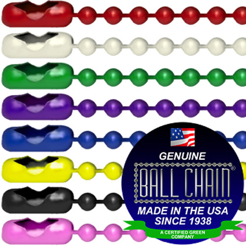 colored dog tag chains red, white, green, purple, blue, yellow, black, pink. 30 inches long carbon steel with colored epoxy coating on top.