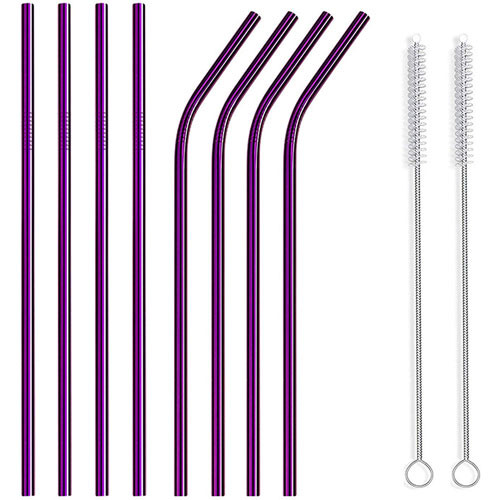 Reusable Stainless Steel Metal Drinking Straws W/ Cleaning Brush 8