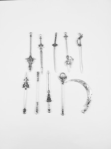 Pack of Assorted Silver Sword Pendants- 10pcs Pack of Assorted Silver Sword Pendants- 10pcs