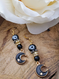 Black Evil Eye Protection Moon Earrings Black Evil Eye Protection Moon Earrings