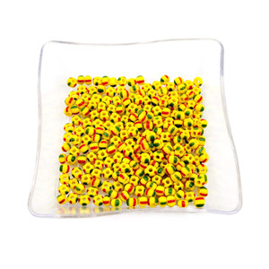 Yellow Czech Glass Seed Beads with Green & Red Stripes Yellow Czech Glass Seed Beads with Green & Red Stripes