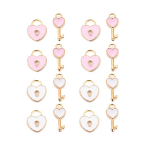 Enameled Heart Lock & Key Charm Pack-8pcs Enameled Heart Lock & Key Charm Pack-8pcs