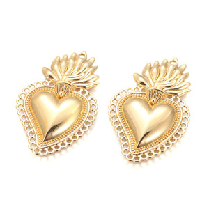 Gold Mexican Milagro Flaming Holy Heart Pendant Gold Mexican Milagro Flaming Holy Heart Pendant