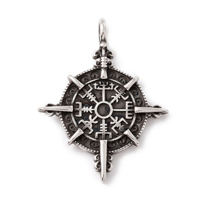 Viking Compass Pendant – Antique Silver Tibetan Style Stainless Steel, Sold Individually Viking Compass Pendant – Antique Silver Tibetan Style Stainless Steel, Sold Individually