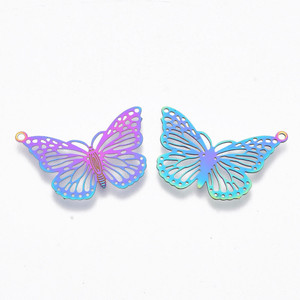 Rainbow Filigree Butterfly Stainless Steel Pendant Pair Rainbow Filigree Butterfly Stainless Steel Pendant Pair