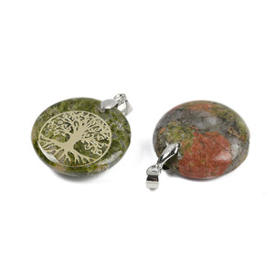 Natural Unakite Tree of Life Flat Round Pendant Natural Unakite Tree of Life Flat Round Pendant