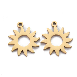 Golden Ion Plated Stainless Steel Sun Cut Pendant Pair