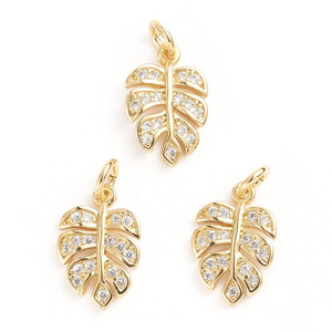Golden Monstera Leaf Cubic Zirconia Pendant Pair Golden Monstera Leaf Cubic Zirconia Pendant Pair