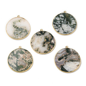 Golden Flat Round Moss Agate Pendant Pair (2 pcs) Golden Flat Round Moss Agate Pendant Pair (2 pcs)