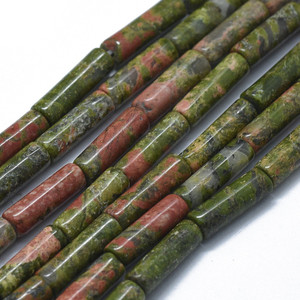 4x12mm Natural Unakite Column Bead Strand 4x12mm Natural Unakite Column Bead Strand