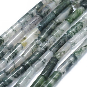 4x12mm Natural Moss Agate Column Bead Strand 4x12mm Natural Moss Agate Column Bead Strand