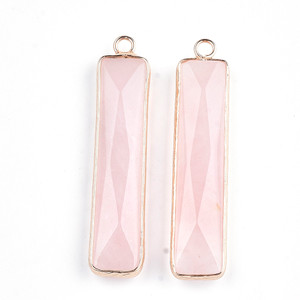 Golden Faceted Rectangle Rose Quartz Pendants Pair Golden Faceted Rectangle Rose Quartz Pendants Pair