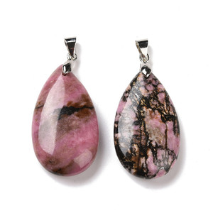 Teardrop Rhodonite Pendant with Platinum Tone Findings Teardrop Rhodonite Pendant with Platinum Tone Findings