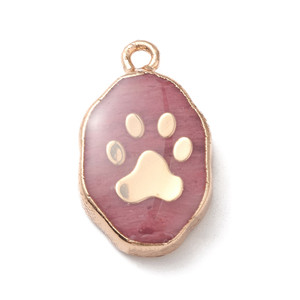 Golden Paw Print Oval Rhodonite Pendant Pair (2 pcs) Golden Paw Print Oval Rhodonite Pendant Pair (2 pcs)