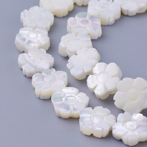 11mm Carved Shell Flower Bead Pair