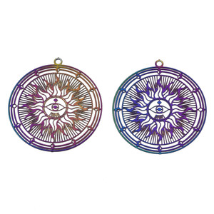 Rainbow Sun Flat Round Filigree Stainless Steel Pendant Pair Rainbow Sun Flat Round Filigree Stainless Steel Pendant Pair