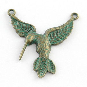 Antique Bronze & Green Patina Hummingbird Pendant