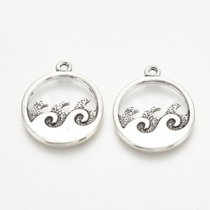 Tibetan Style Antique Silver Sea Wave Flat Round Pendant Tibetan Style Antique Silver Sea Wave Flat Round Pendant