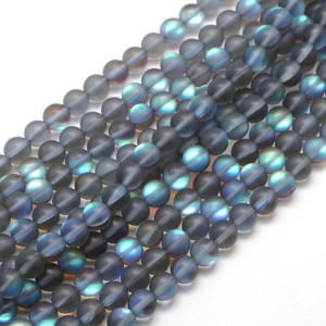 8mm Frosted Mermaid Bead Strand – Gray Holographic (Half AB), Sold by the Strand