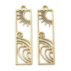 Rectangle Stainless Steel Sun Charm Pendant – Golden, Sold Individually Rectangle Stainless Steel Sun Charm Pendant – Golden, Sold Individually