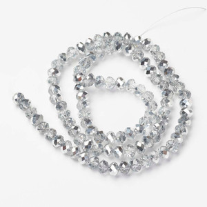 8mm Transparent Glass Bead Strand – Half Silver Plated, Faceted Rondelle, Sold by the Strand 8mm Transparent Glass Bead Strand – Half Silver Plated, Faceted Rondelle, Sold by the Strand