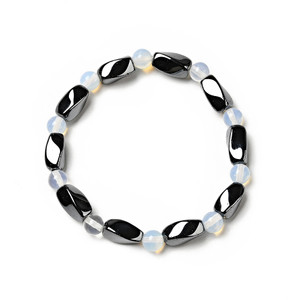 Opalite Stretch Bracelets with Hematite – Round Beads, Sold Individually Opalite Stretch Bracelets with Hematite – Round Beads, Sold Individually