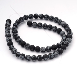 6mm Matte Snowflake Obsidian Beads – Round, Frosted, Sold by the Strand
