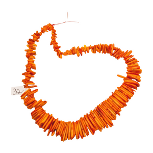 Orange Dyed Coral Chip Bead Strands – Tapered Natural Shape Orange Dyed Coral Chip Bead Strands – Tapered Natural Shape