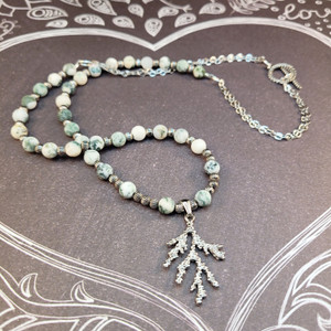 Winter Branch Tree Agate Necklace – Matte Stone and Stainless Steel Winter Branch Tree Agate Necklace – Matte Stone and Stainless Steel