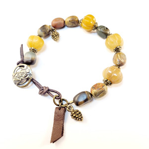 Golden Grove Jasper & Aventurine Bracelet – Leather and Bronze Accents Golden Grove Jasper & Aventurine Bracelet – Leather and Bronze Accents