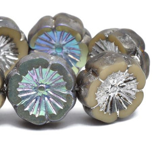 14mm Hibiscus Flower Beige with Silver and AB Finish Czech Glass Bead Strand – Sold by the Strand 14mm Hibiscus Flower Beige with Silver and AB Finish Czech Glass Bead Strand – Sold by the Strand