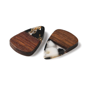 Resin & Wood Triangle Pendants – White with Gold Foil, Sold by the Pair