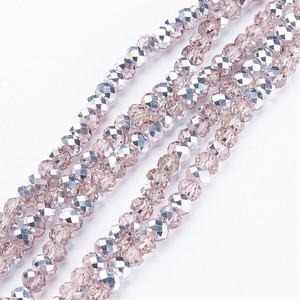 6mm Pink Half-Silver Chinese Crystal Rondelle Beads – Faceted, Sold by the Strand