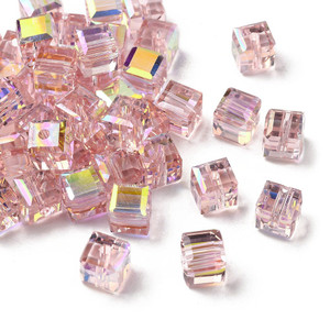 7mm Pink Half-Silver Chinese Crystal Cube Beads – Faceted, Pack of 20
